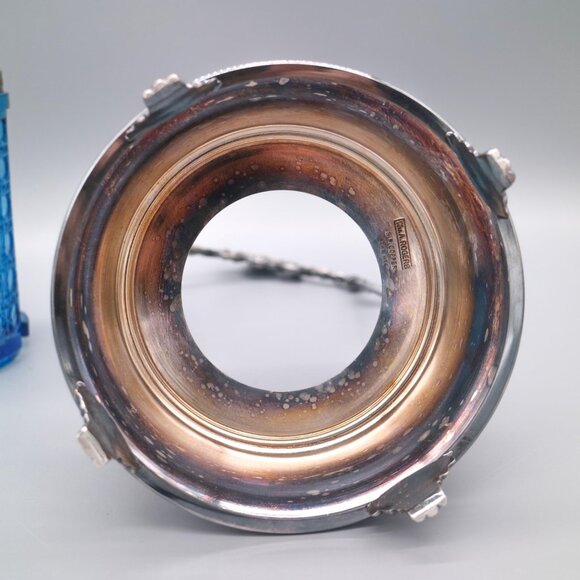 Antique Victorian Fancy Ornate Pickle Castor Blue Glass Meriden Pickle Cruet - Picture 5 of 8